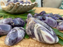 Load image into Gallery viewer, Chevron Amethyst (Dream Amethyst) Tumbles and Palm Stones - Amethyst Aura Moon