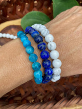 Load image into Gallery viewer, Bracelets - Blue Apatite, Lapiz Lazuli and Howlite - Amethyst Aura Moon
