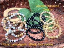 Load image into Gallery viewer, Bracelets - Black Tourmaline, Golden Rutilated Quartz and Crazy Lace Agate - Amethyst Aura Moon