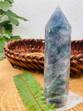 Load image into Gallery viewer, Rainbow Flourite Tower - Amethyst Aura Moon