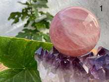 Load image into Gallery viewer, Rose Quartz Spheres - Amethyst Aura Moon