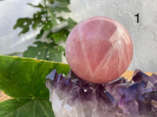Load image into Gallery viewer, Rose Quartz Spheres - Amethyst Aura Moon