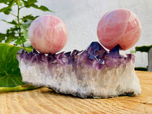 Load image into Gallery viewer, Rose Quartz Spheres - Amethyst Aura Moon