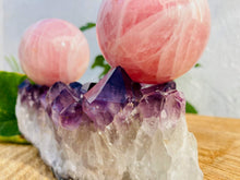 Load image into Gallery viewer, Rose Quartz Spheres - Amethyst Aura Moon