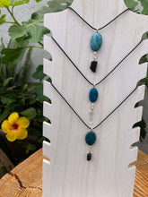 Load image into Gallery viewer, Blue Apatite and Clear Quartz or Black Tourmaline Necklace