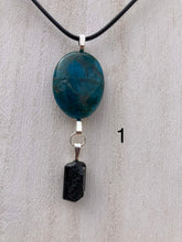 Load image into Gallery viewer, Blue Apatite and Clear Quartz or Black Tourmaline Necklace