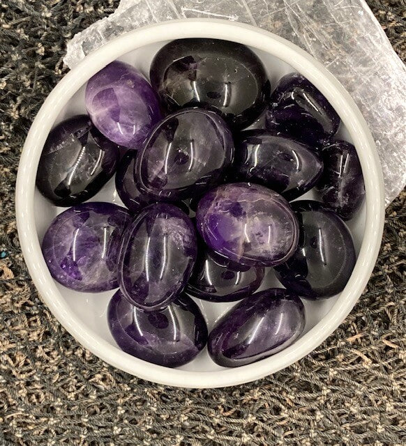 Dark Amethyst Tumbles and Palm Stones - Amethyst Aura Moon