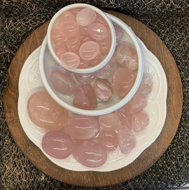 Rose Quartz Tumbles and Palm Stones - Amethyst Aura Moon