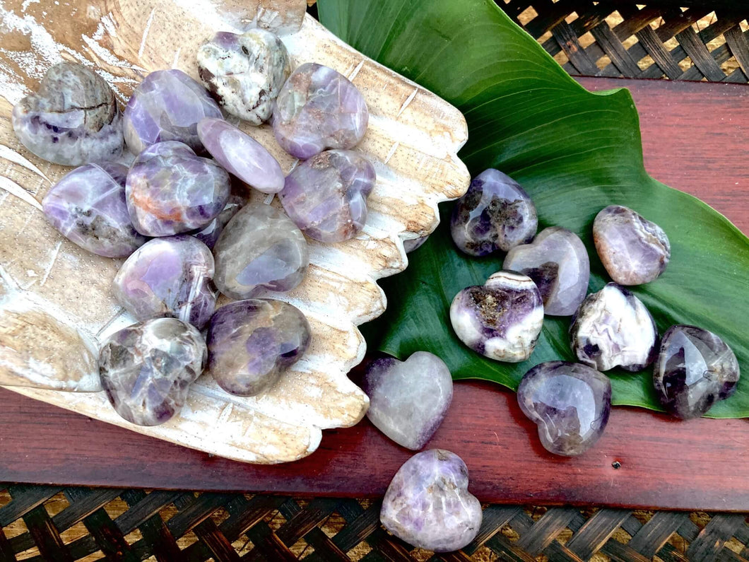 Chevron Amethyst (Dream Amethyst) Hearts - Amethyst Aura Moon