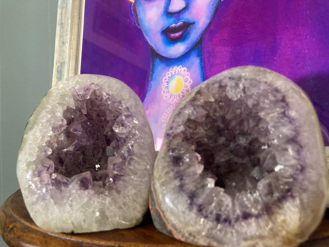 Amethyst/Quartz Geode Clusters - Amethyst Aura Moon